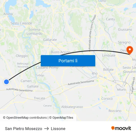 San Pietro Mosezzo to Lissone map