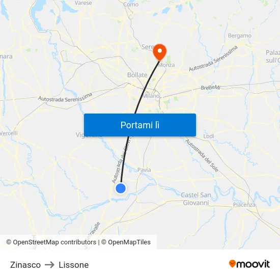 Zinasco to Lissone map