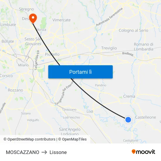 MOSCAZZANO to Lissone map