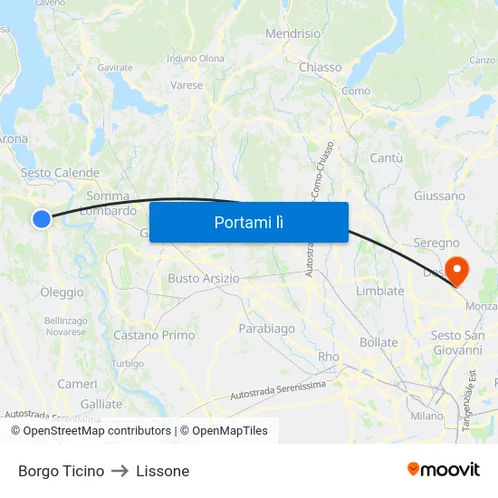 Borgo Ticino to Lissone map