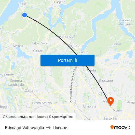 Brissago-Valtravaglia to Lissone map