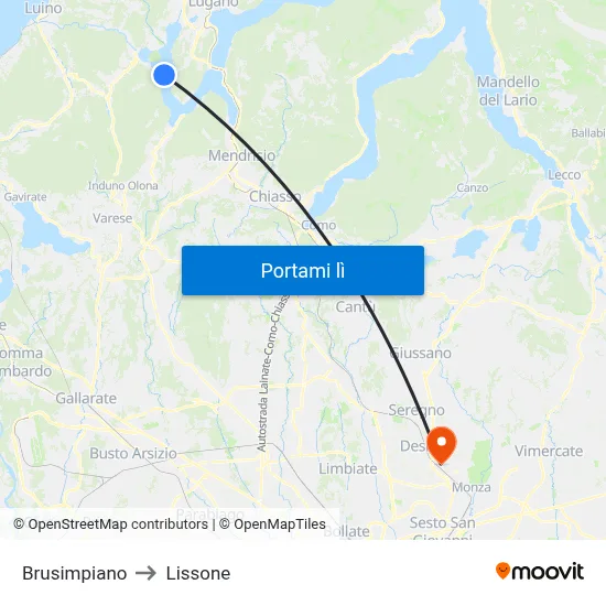 Brusimpiano to Lissone map