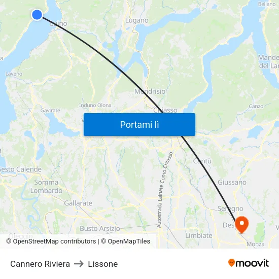 Cannero Riviera to Lissone map