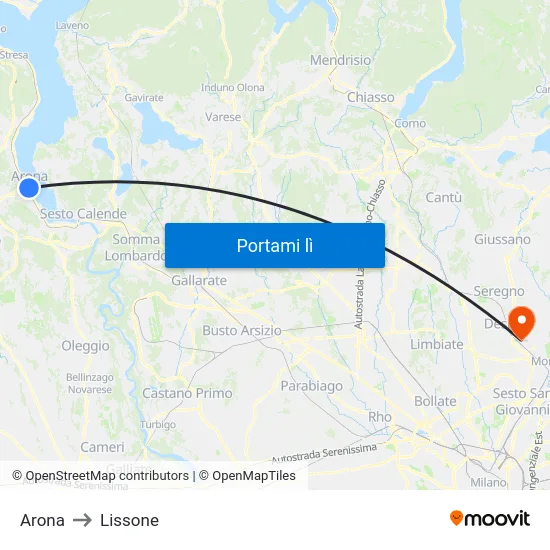 Arona to Lissone map