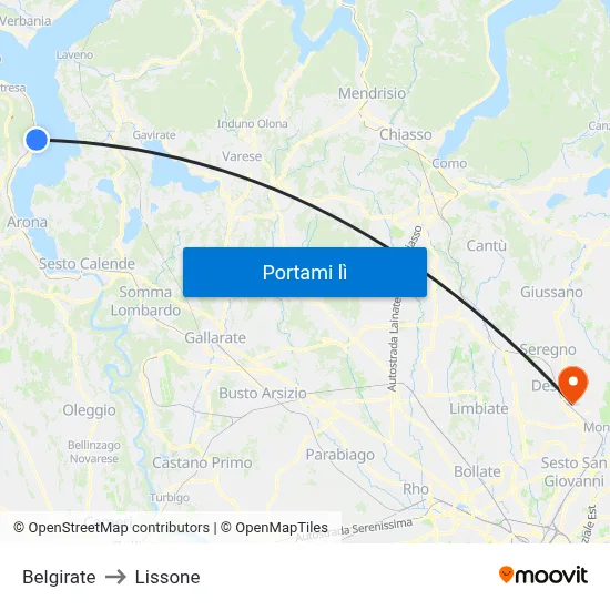 Belgirate to Lissone map