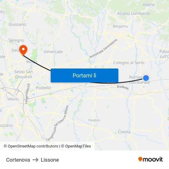 Cortenova to Lissone map