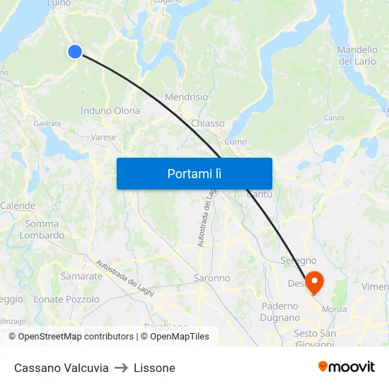 Cassano Valcuvia to Lissone map