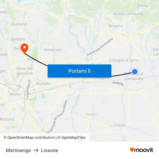 Martinengo to Lissone map