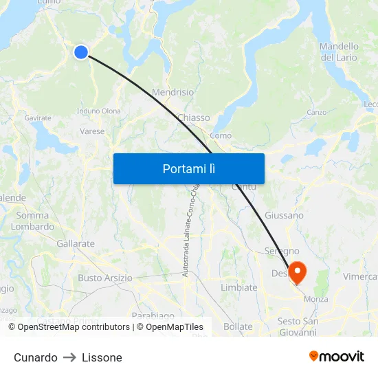 Cunardo to Lissone map