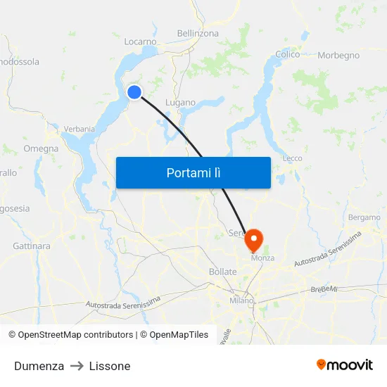 Dumenza to Lissone map