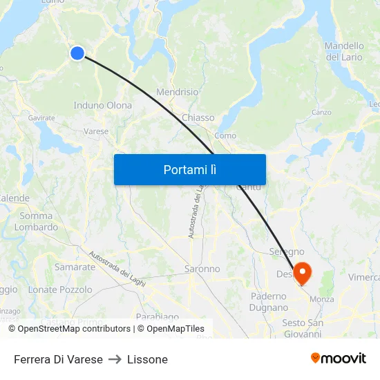 Ferrera Di Varese to Lissone map
