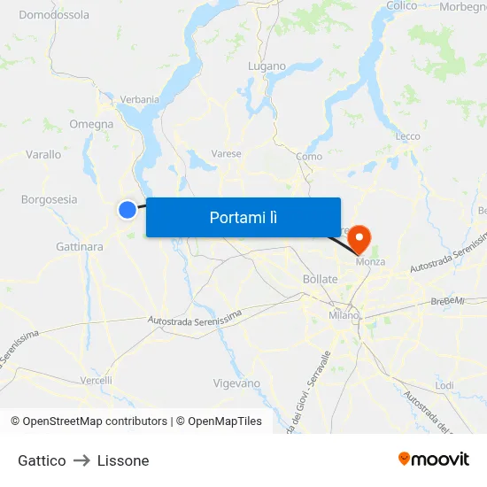 Gattico to Lissone map