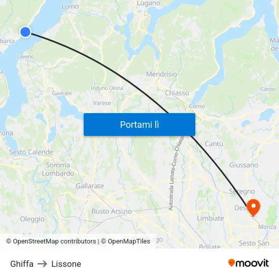 Ghiffa to Lissone map