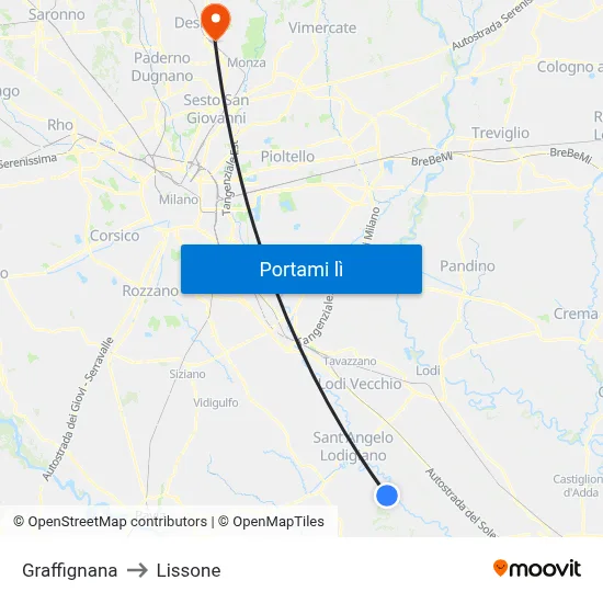 Graffignana to Lissone map