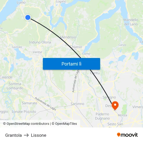 Grantola to Lissone map