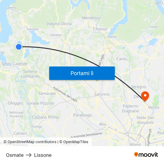 Osmate to Lissone map