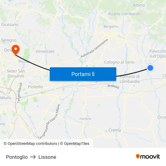 Pontoglio to Lissone map