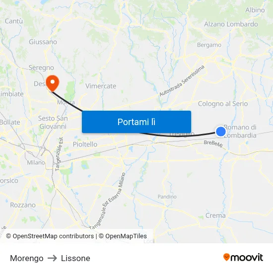 Morengo to Lissone map
