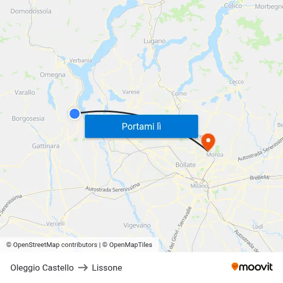 Oleggio Castello to Lissone map