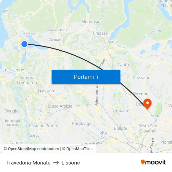 Travedona-Monate to Lissone map