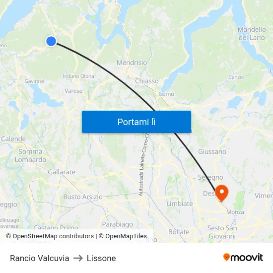 Rancio Valcuvia to Lissone map