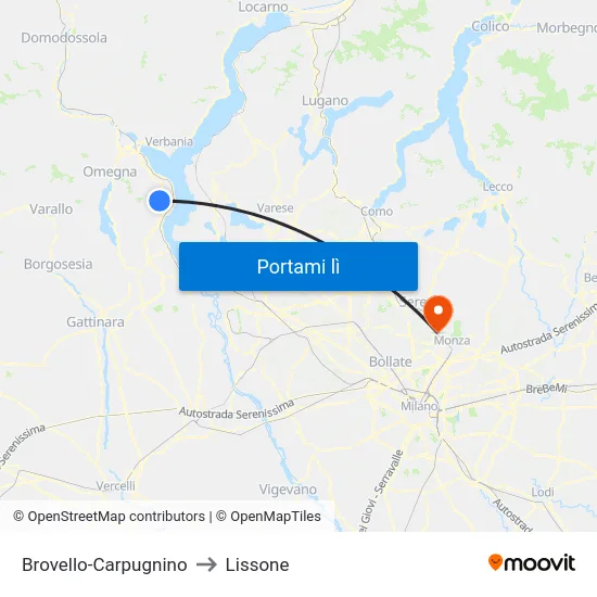 Brovello-Carpugnino to Lissone map
