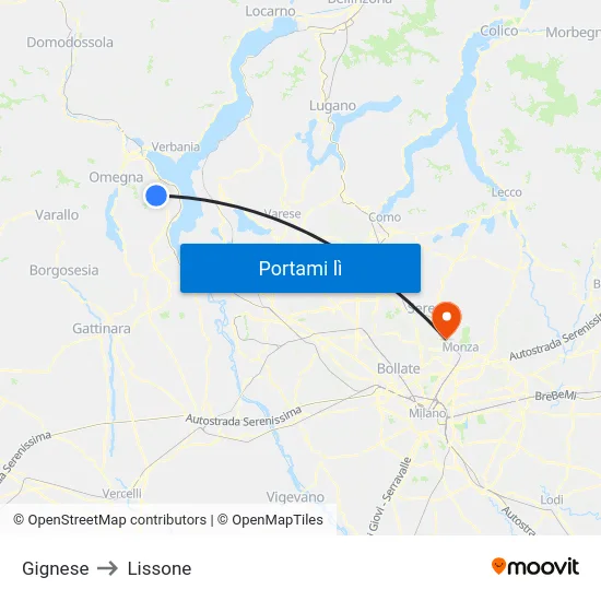 Gignese to Lissone map