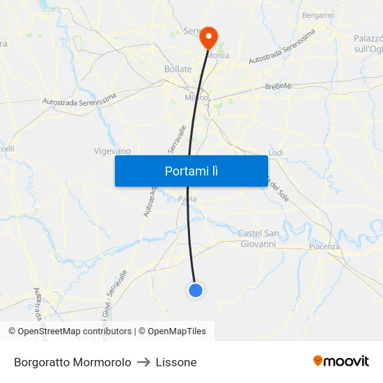 Borgoratto Mormorolo to Lissone map
