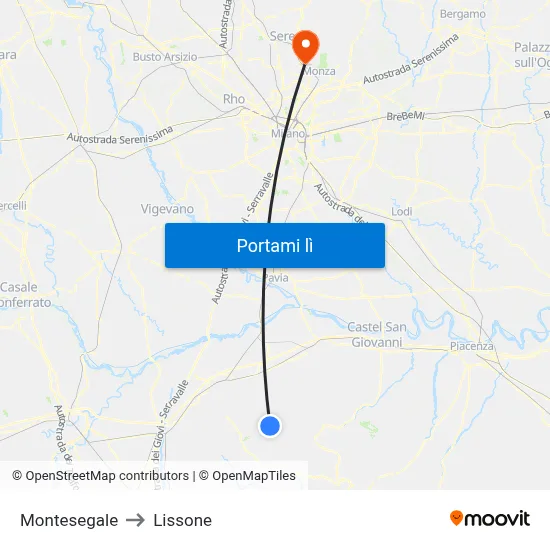 Montesegale to Lissone map