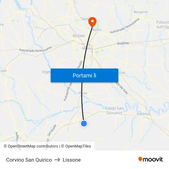 Corvino San Quirico to Lissone map