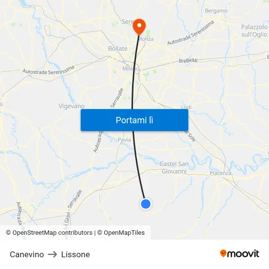 Canevino to Lissone map