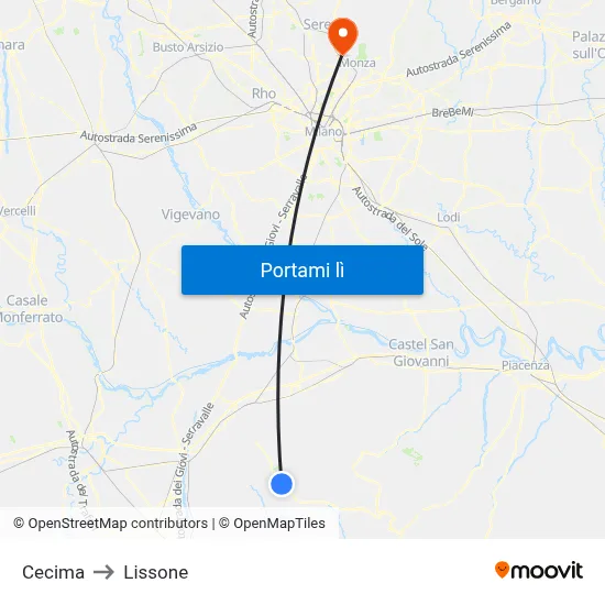 Cecima to Lissone map