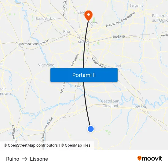 Ruino to Lissone map