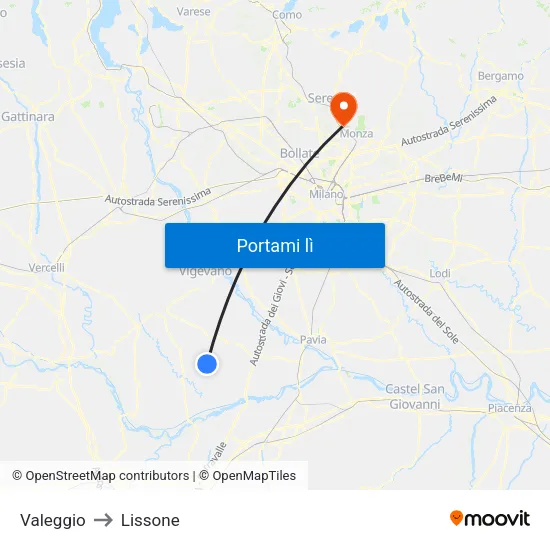 Valeggio to Lissone map