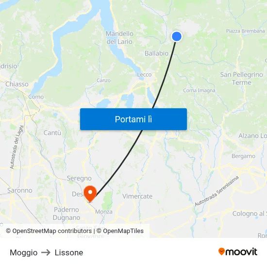 Moggio to Lissone map
