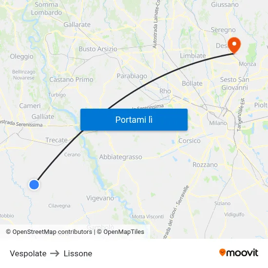 Vespolate to Lissone map