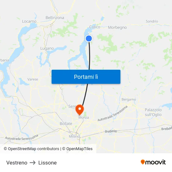 Vestreno to Lissone map