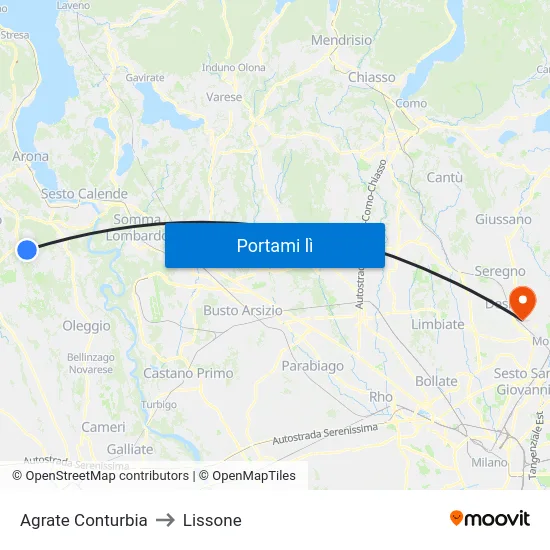 Agrate Conturbia to Lissone map