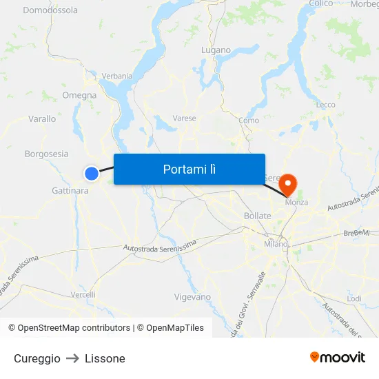 Cureggio to Lissone map