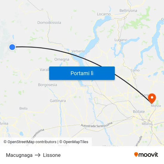 Macugnaga to Lissone map