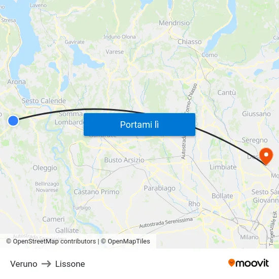 Veruno to Lissone map