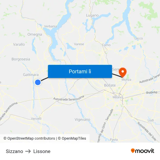 Sizzano to Lissone map