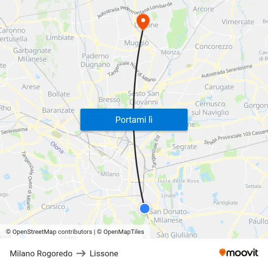 Milano Rogoredo to Lissone map