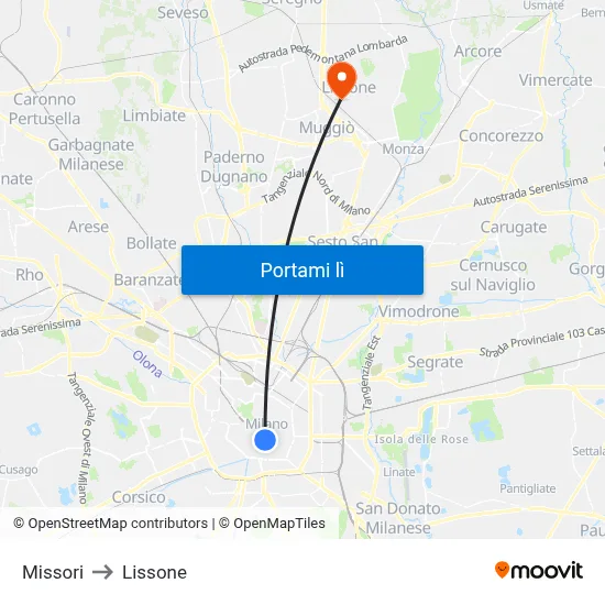 Missori to Lissone map