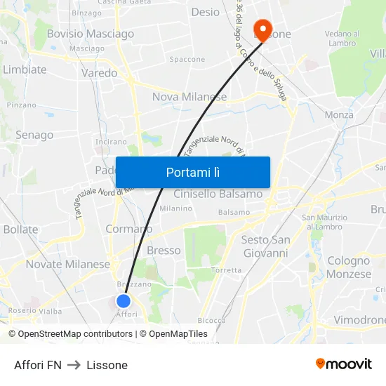 Affori FN to Lissone map