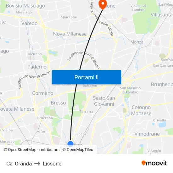 Ca' Granda to Lissone map
