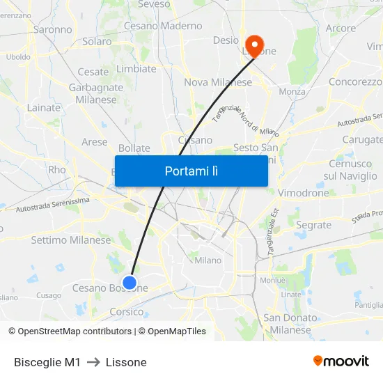 Bisceglie M1 to Lissone map