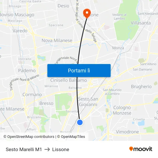 Sesto Marelli M1 to Lissone map