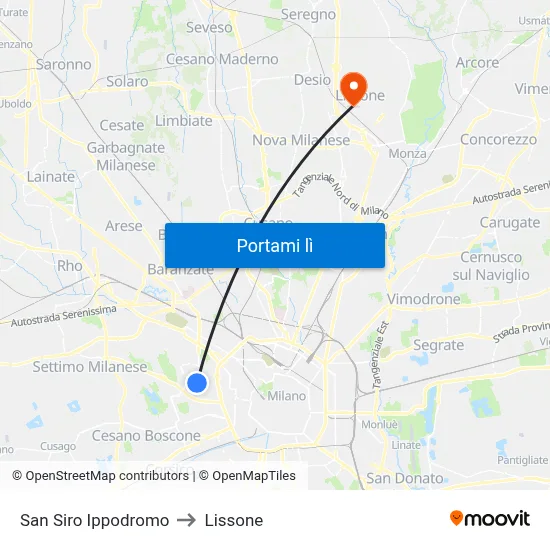 San Siro Ippodromo to Lissone map