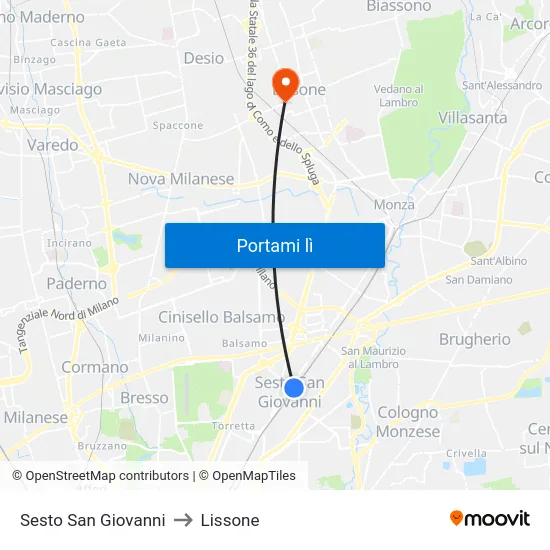 Sesto San Giovanni to Lissone map